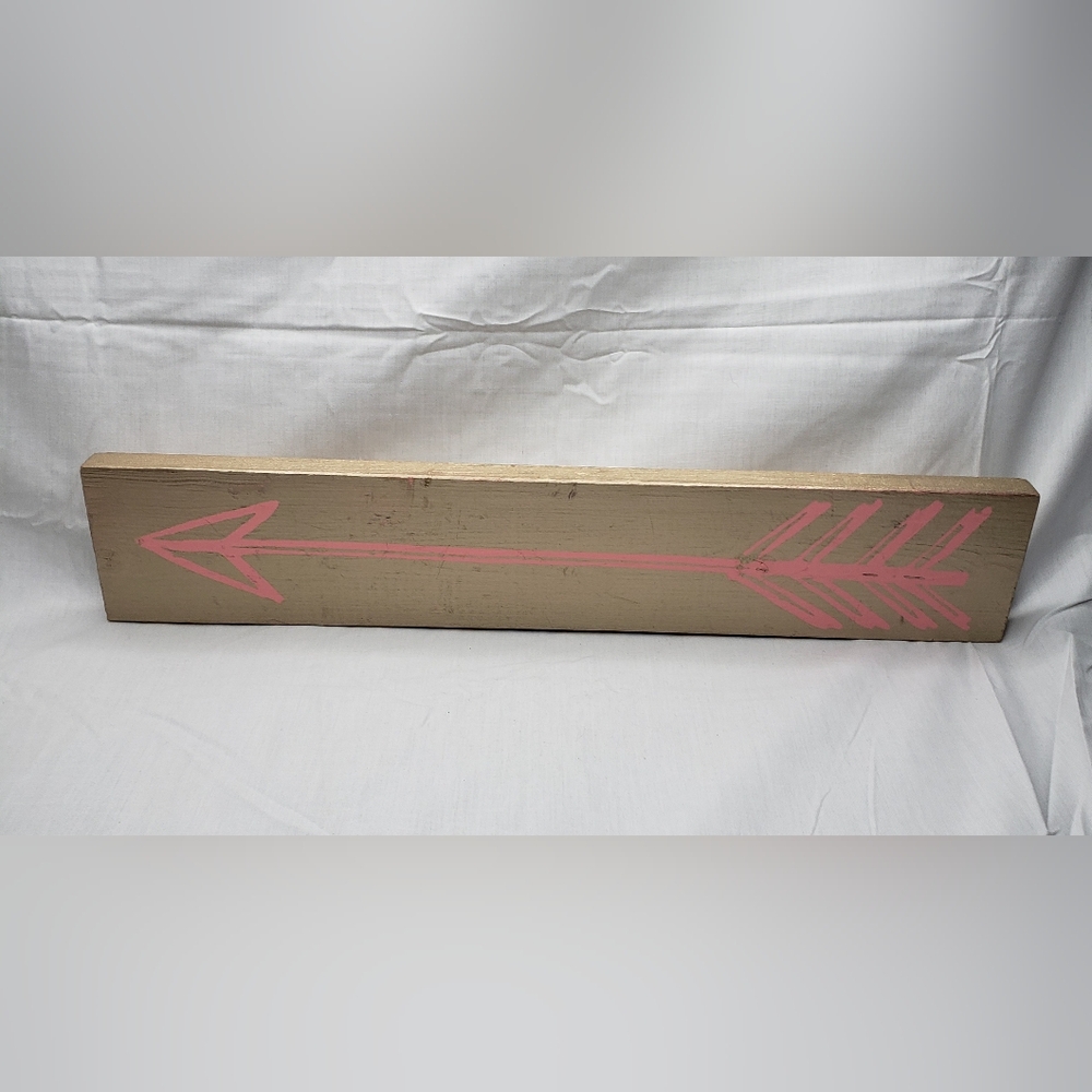 Large Pink Gold Arrow Sign 18 x 3.5 Inches Painted Wood Wedding Party Gathering